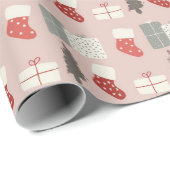 Pink Christmas Stockings Wrapping Paper Geschenkpapier (Rolleneckpunkt)