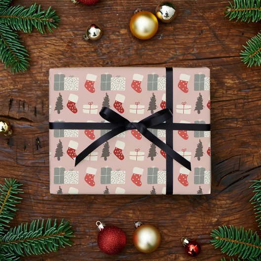 Pink Christmas Stockings Wrapping Paper Geschenkpapier