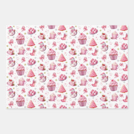Pink Christmas Sweet Niedlicher Spaß Geschenkpapier Set