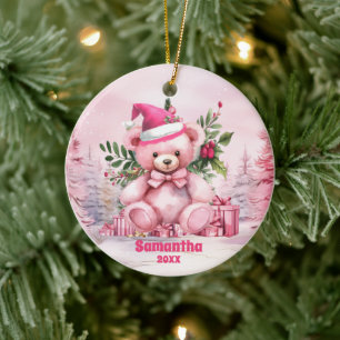Pink Christmas Teddy Bär Kinder Foto Ornament