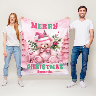 Pink Christmas Teddy Bär Personalisiert Kids Name Fleecedecke