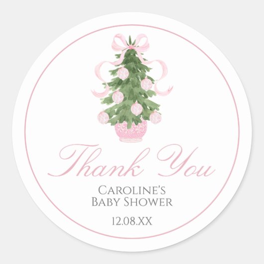 Pink Christmas Tree Baby Shower Sticker (Vorderseite)