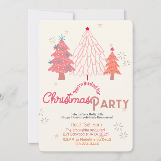 Pink Christmas tree boho Einladung (Vorderseite)