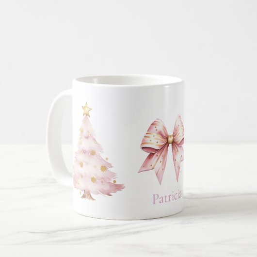 Pink Christmas Tree Bow Kaffeetasse (Vorderseite Links)