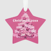 Pink Christmas Tree Dated Photo Star Ornament (Vorderseite)