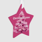 Pink Christmas Tree Dated Photo Star Ornament (Vorderseite)