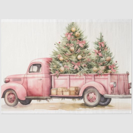 Pink Christmas Tree Farm Truck Seidenpapier (Vorderseite)