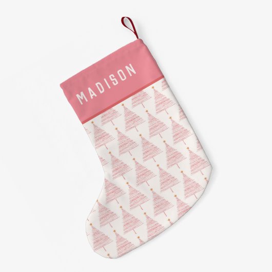 Pink Christmas Tree Girly Moderner Personalisierte Kleiner Weihnachtsstrumpf (Rückseite (Hängend))