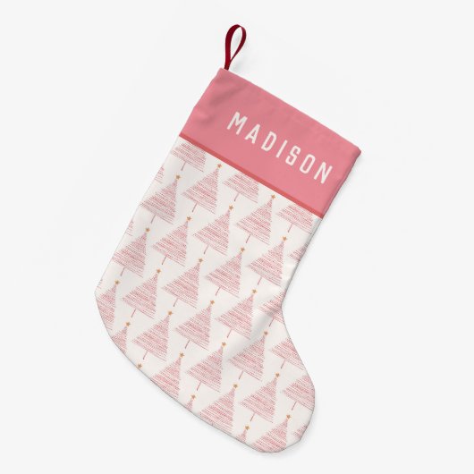 Pink Christmas Tree Girly Moderner Personalisierte Kleiner Weihnachtsstrumpf (Vorderansicht (hängend))