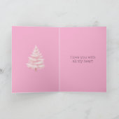 Pink Christmas Tree Gold Snowflakes Karte (Innenseite)