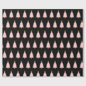 Pink Christmas Tree Line & Golden Star auf Black Geschenkpapier (Flach)