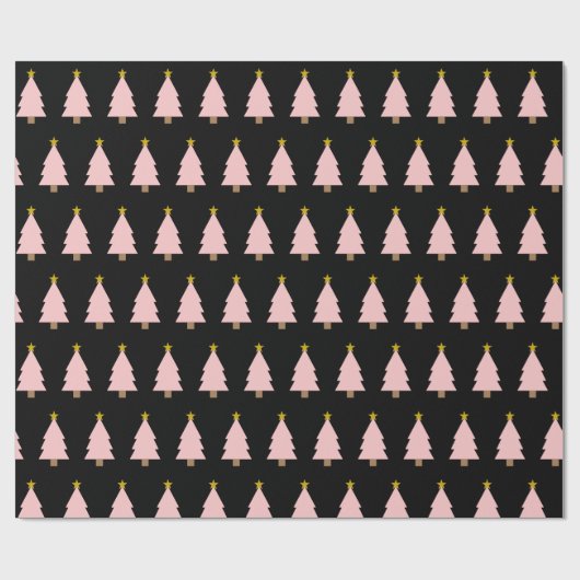 Pink Christmas Tree Line & Golden Star auf Black Geschenkpapier (Flach)