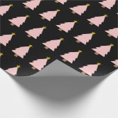 Pink Christmas Tree Line & Golden Star auf Black Geschenkpapier (Ecke)