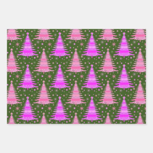 Pink Christmas Tree Muster Design Geschenkpapier Set (Vorderseite 3)