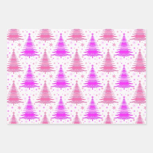 Pink Christmas Tree Muster Design Geschenkpapier Set (Vorderseite 2)