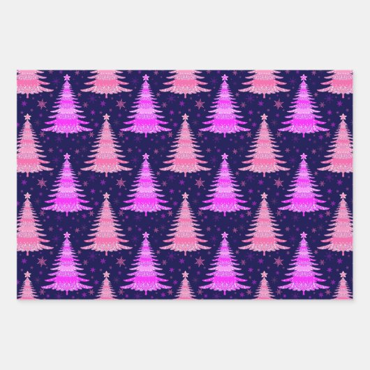 Pink Christmas Tree Muster Design Geschenkpapier Set (Vorderseite)