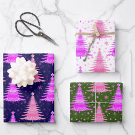 Pink Christmas Tree Muster Design Geschenkpapier Set