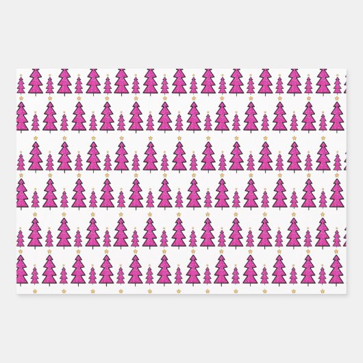 Pink Christmas Tree Muster Glitzer & Leopard Fun Geschenkpapier Set (Vorderseite 3)