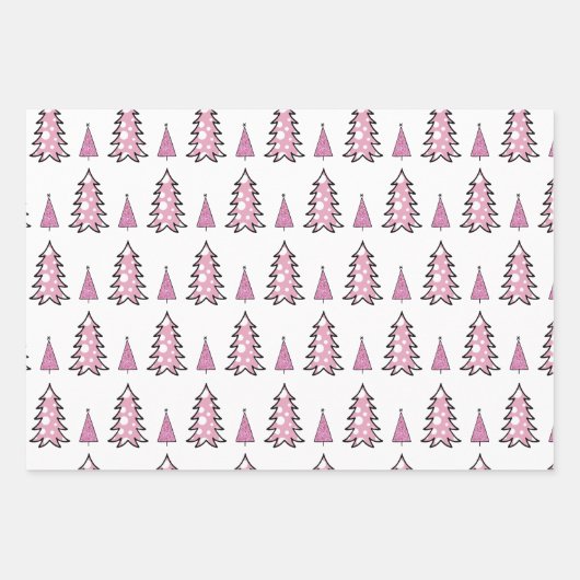 Pink Christmas Tree Muster Glitzer & Leopard Fun Geschenkpapier Set (Vorderseite 2)