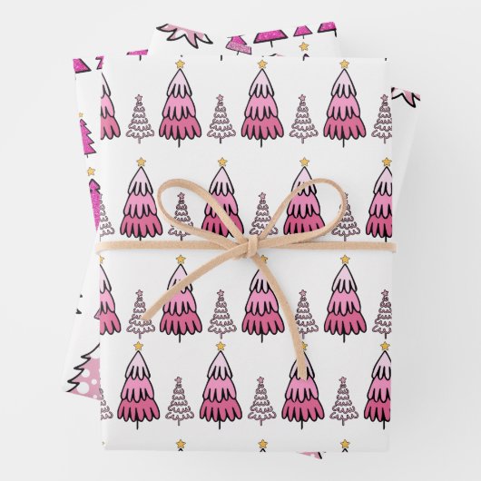Pink Christmas Tree Muster Glitzer & Leopard Fun Geschenkpapier Set (Beispiel)