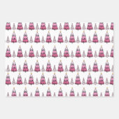 Pink Christmas Tree Muster Glitzer & Leopard Fun Geschenkpapier Set (Vorderseite)