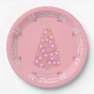 Pink Christmas Tree Paper Plate Pappteller