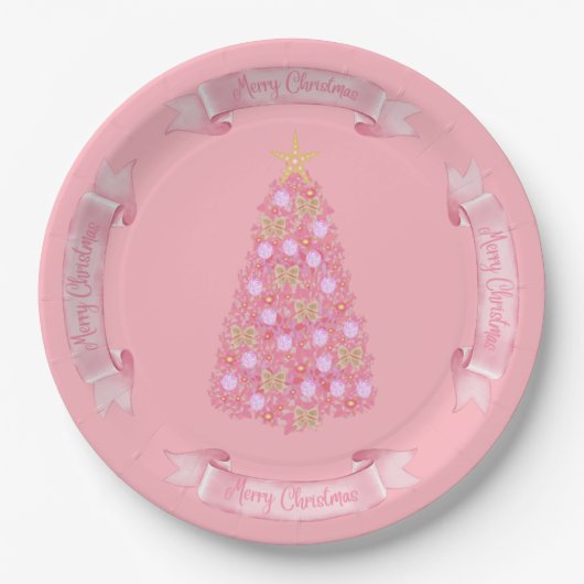 Pink Christmas Tree Paper Plate Pappteller (Vorderseite)