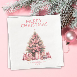 Pink Christmas Tree Party Serviette