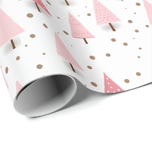 Pink Christmas Tree Pattern Holiday Geschenkpapier (Rolleneckpunkt)