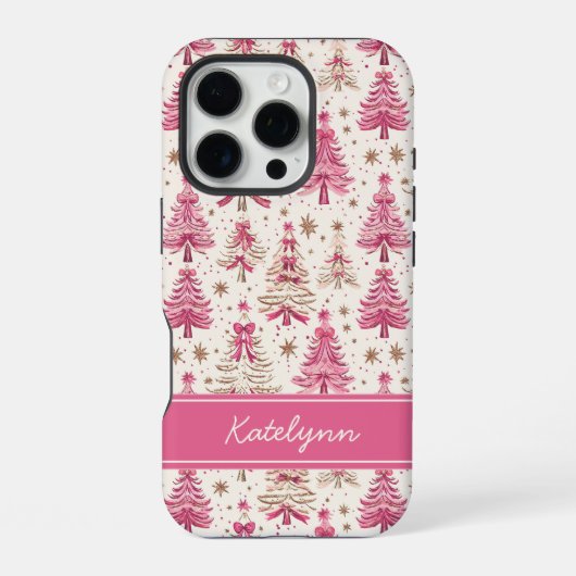 Pink Christmas Tree Phone Case | Personalized iPhone Hülle (Rückseite)