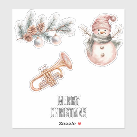 Pink Christmas Tree Pine Cones Ornaments Trumpet Aufkleber (Blatt)