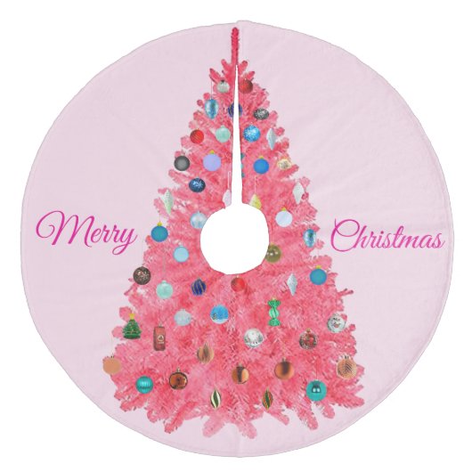 Pink Christmas Tree Skirt Fleece Weihnachtsbaumdecke (Vorderseite)