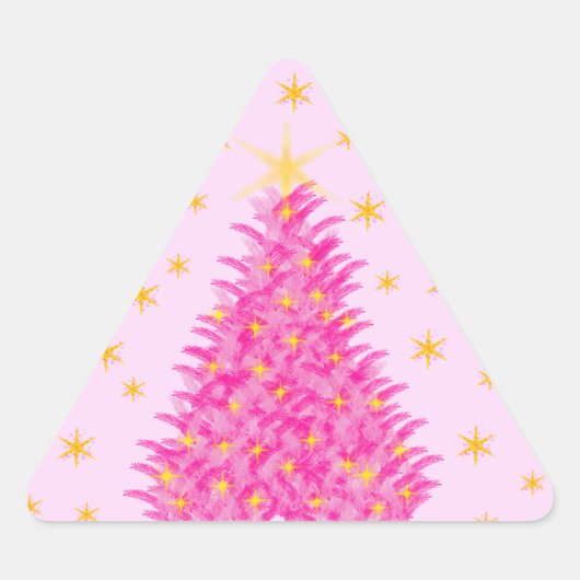 Pink Christmas Tree Stars Dreieckiger Aufkleber (Vorderseite)