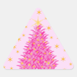 Pink Christmas Tree Stars Dreieckiger Aufkleber