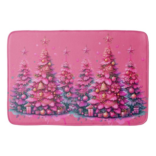 Pink Christmas Tree Trendy Preppy Ästhetik Badematte (Vorderseite)
