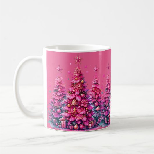 Pink Christmas Tree Trendy Preppy Ästhetik Kaffeetasse (Links)