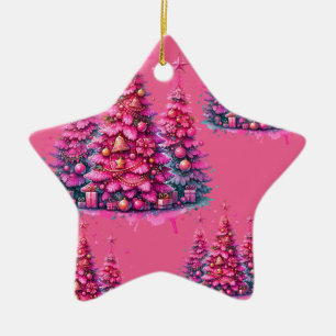 Pink Christmas Tree Trendy Preppy Ästhetik Keramik Ornament