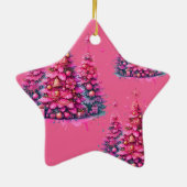 Pink Christmas Tree Trendy Preppy Ästhetik Keramik Ornament (Hinten)