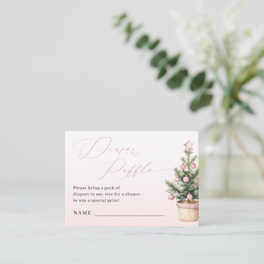 Pink Christmas Tree Winter Girl Diaper Raffle Begleitkarte (Stehend Vorderseite)
