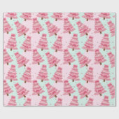 Pink Christmas trees decorated with bows. Geschenkpapier (Flach)