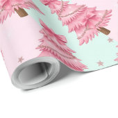 Pink Christmas trees decorated with bows. Geschenkpapier (Rolleneckpunkt)