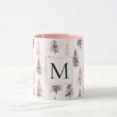 Pink Christmas Trees Monogram Tasse (Zentrum)
