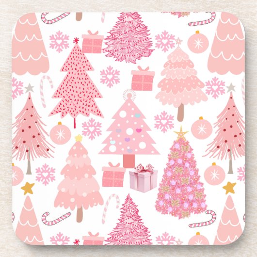 Pink Christmas Trees Muster Getränkeuntersetzer (Vorderseite)