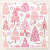 Pink Christmas Trees Muster Glasuntersetzer (Vorderseite)