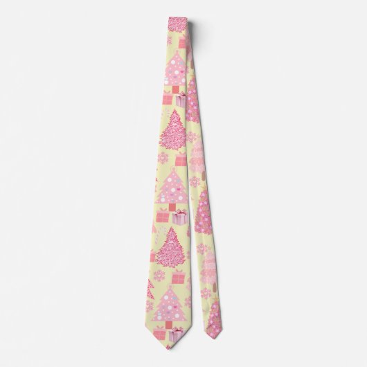 Pink Christmas Trees Muster L Yellow BG Krawatte (Vorderseite)