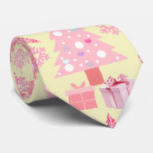 Pink Christmas Trees Muster L Yellow BG Krawatte (Gerollt)