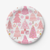 Pink Christmas Trees Muster Pappteller (Vorderseite)