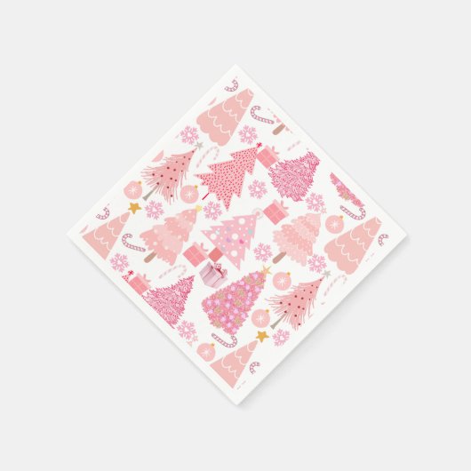 Pink Christmas Trees Muster Serviette (Ecke)