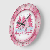 Pink Christmas Trees Round Holiday Design Große Wanduhr (Winkel)