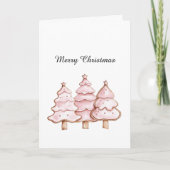 Pink Christmas Trees with Gold Stars Karte (Vorderseite)
